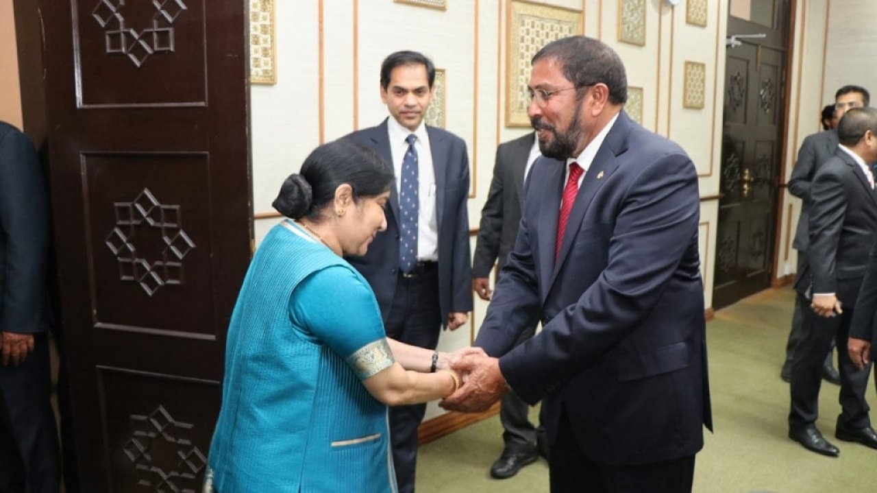 އިންޑިއާގެ ފޮރިން މިނިސްޓާ ސުޝްމާ ސްވަރާޖް ރާއްޖެއަށް ވަޑައިގަތުން