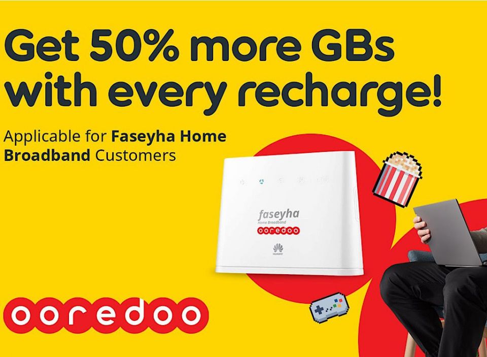 Ooredoo Faseyha Home Broadband : Konme rechargakah ithuru 50 percentuge data!