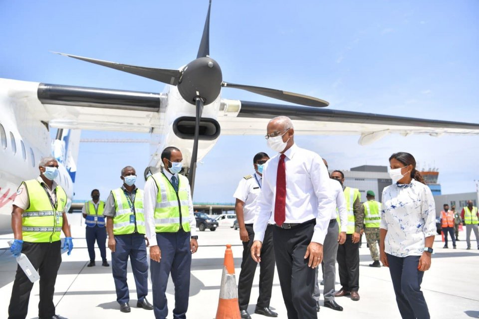 President Solih and First Lady depart on trip to Shaviyani and Raa Atoll
