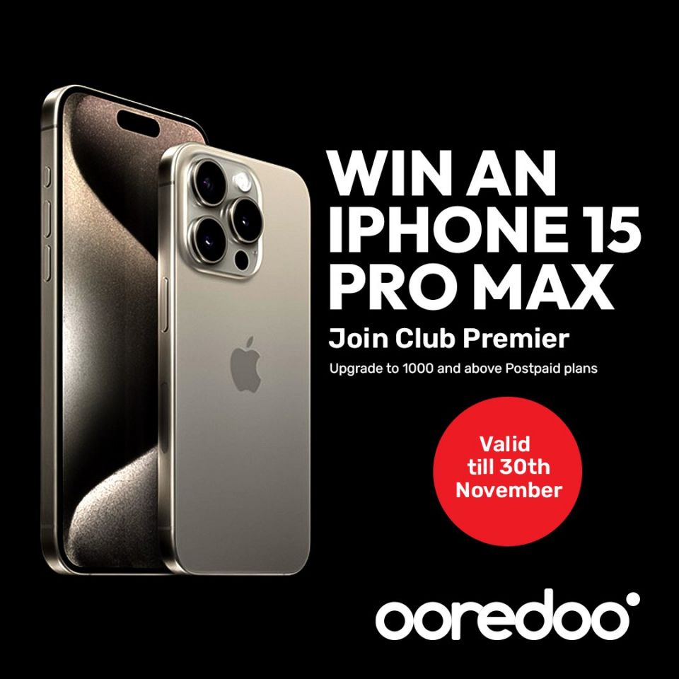 Ooredoo club premier customer akah vegen iPhone 15 pro max eh hoadhumuge furusathu 