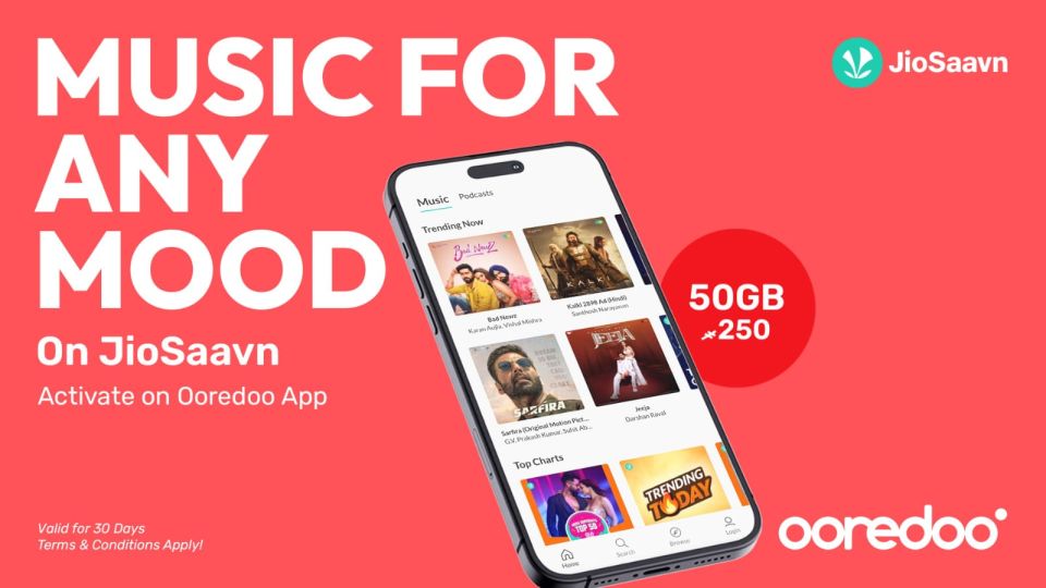 Music aa dhuniye eh thajuribaa kohllumah Ooredoo entertainer ah 'JioSaavn' ithurukohffi 