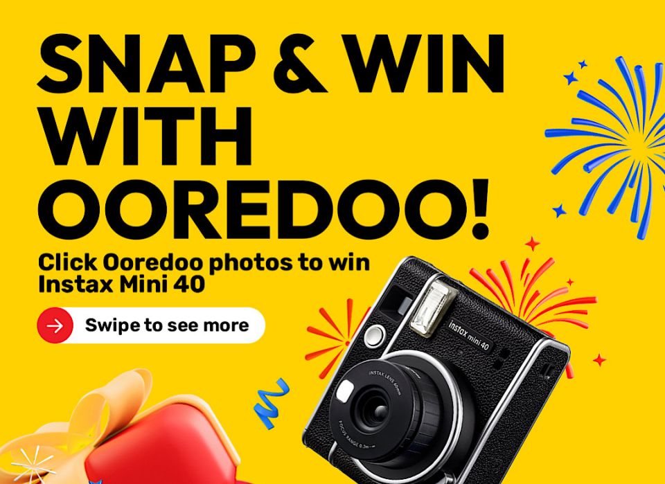 Ooredoo logo himeney photo eh nagaigen instax mini 40 camera eh hoadhumuge furusathu 
