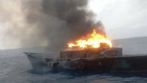 Oil carrier catches fire and injures three people