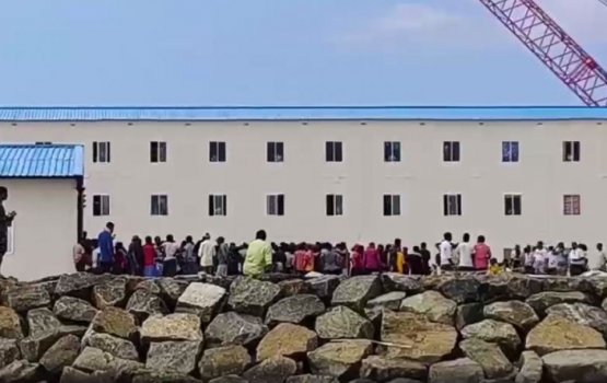 AFCONS workers protesting in Gulheefalhu