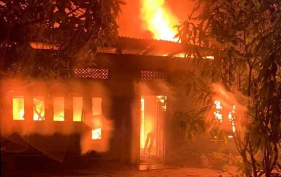 7 member family loses home after raging fire in Filladhoo