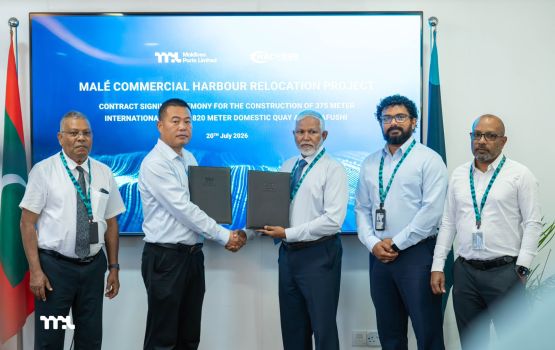 Thilafushi bandharuge quay wall hedhumah China ge CHEC ah