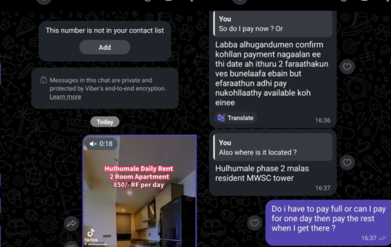 Hulhumale'in apartment kuyyah dheykamah bune socail media gai scam thakeh, samaaluvey!